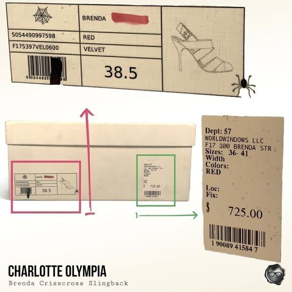 CHARLOTTE OLYMPIA BRENDA CRISSCROSS SLINGBACK PUMPS IN RED VELVET EU 38.5 NEW - Picture 13 of 15